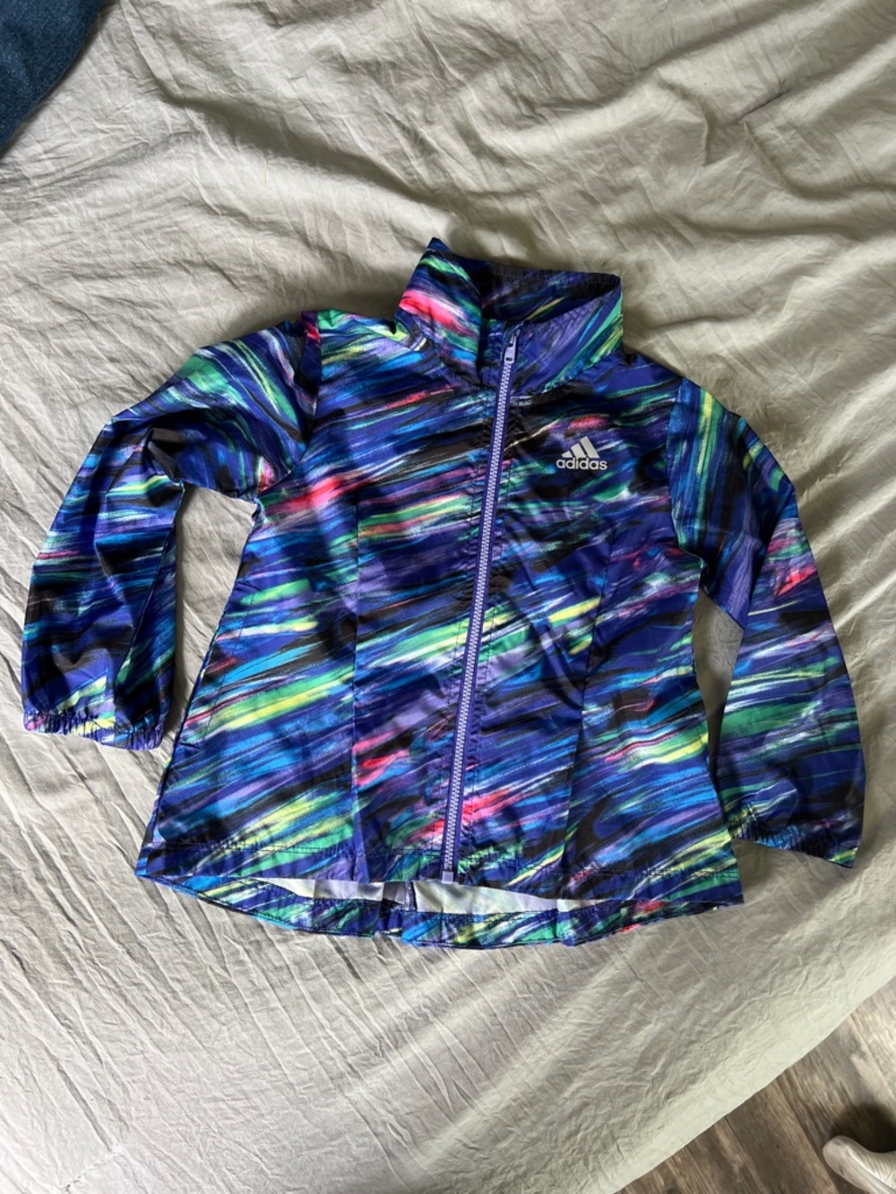 adidas Purple Blue Multicolor Striped Active Zip Jacket